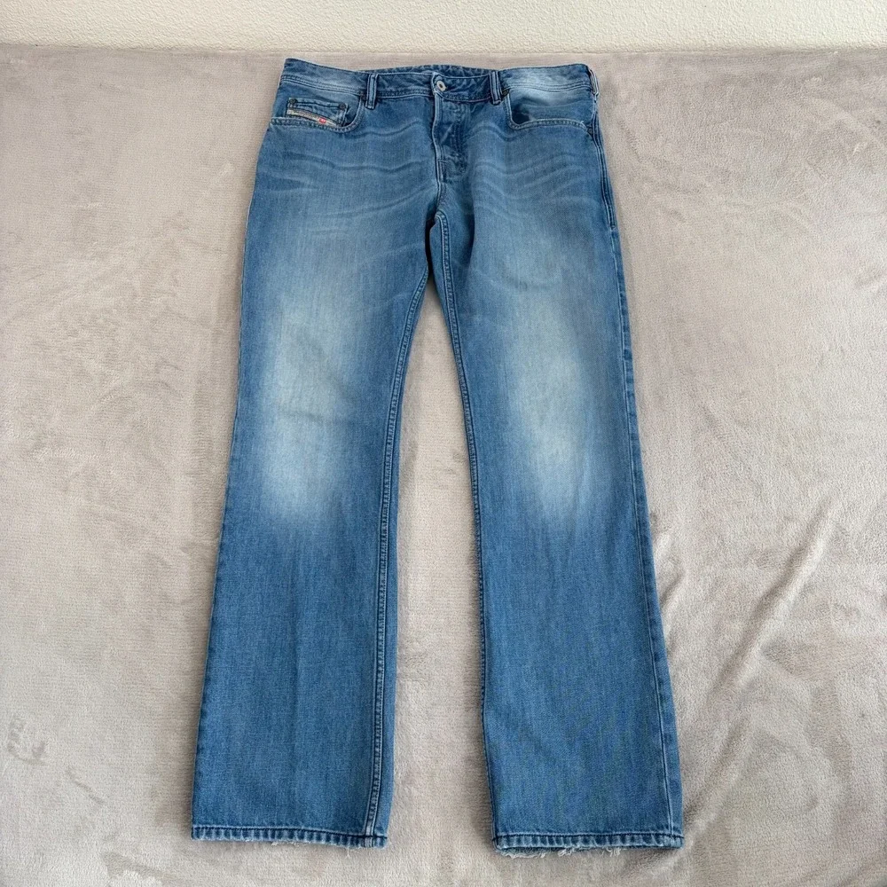 Diesel Zatiny‎ Bootcut Jeans Men 36x34 Blue 008AT Distressed Fade Button Fly